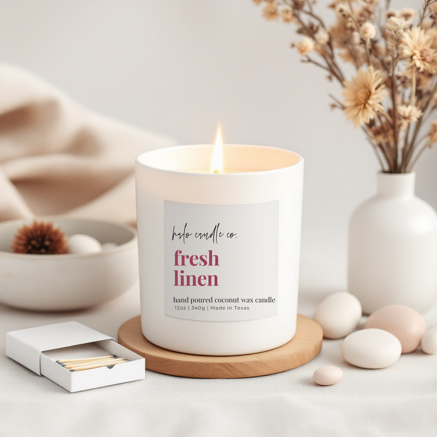 12 oz Scented Candles Coconut Wax Candle by Halo Candle Co..