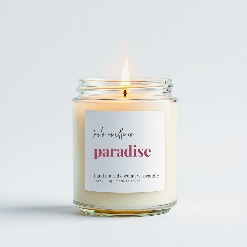 7 oz Paradise Candle in Clear Jar with Gold Lid – Tropical Volcano‑Inspired Scent