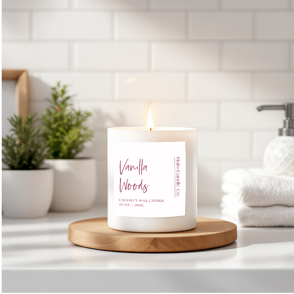 Vanilla Woods Candle – 10 oz | Coconut Wax, Hand-Poured, Cozy Luxe Scent