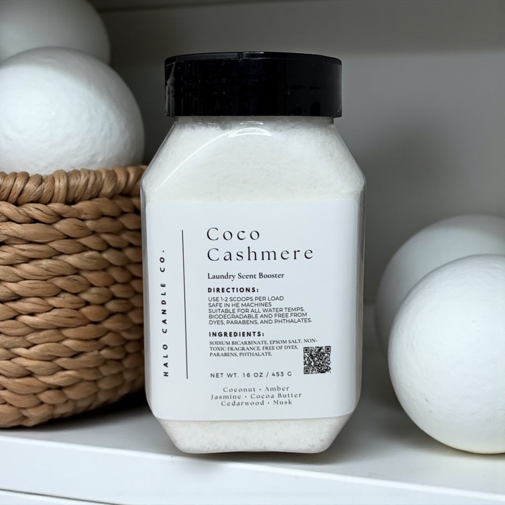 Coco Cashmere laundry scent booster bottle with neutral home styling