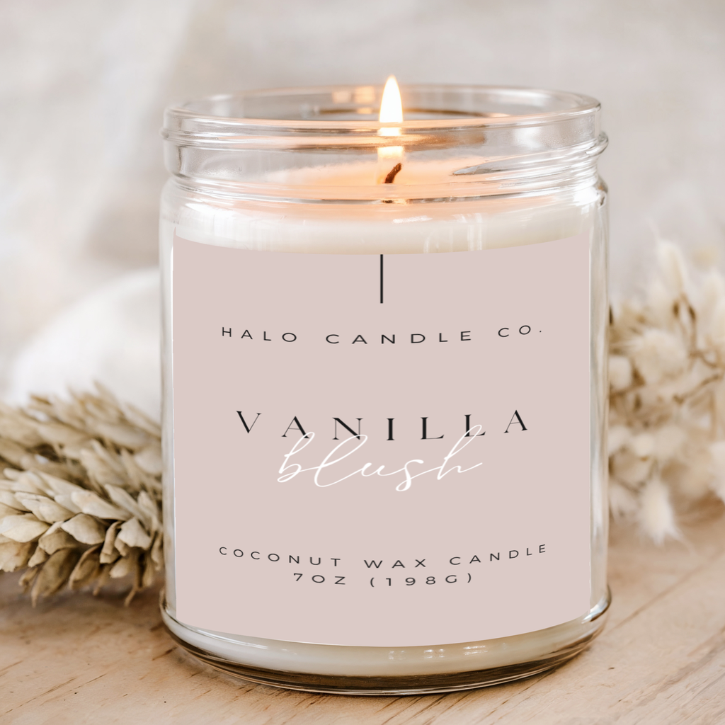 Vanilla Blush Candle – 7 oz | Hand-Poured Coconut Wax, PHLUR-Inspired Fragrance Candles Halo Candle Co.