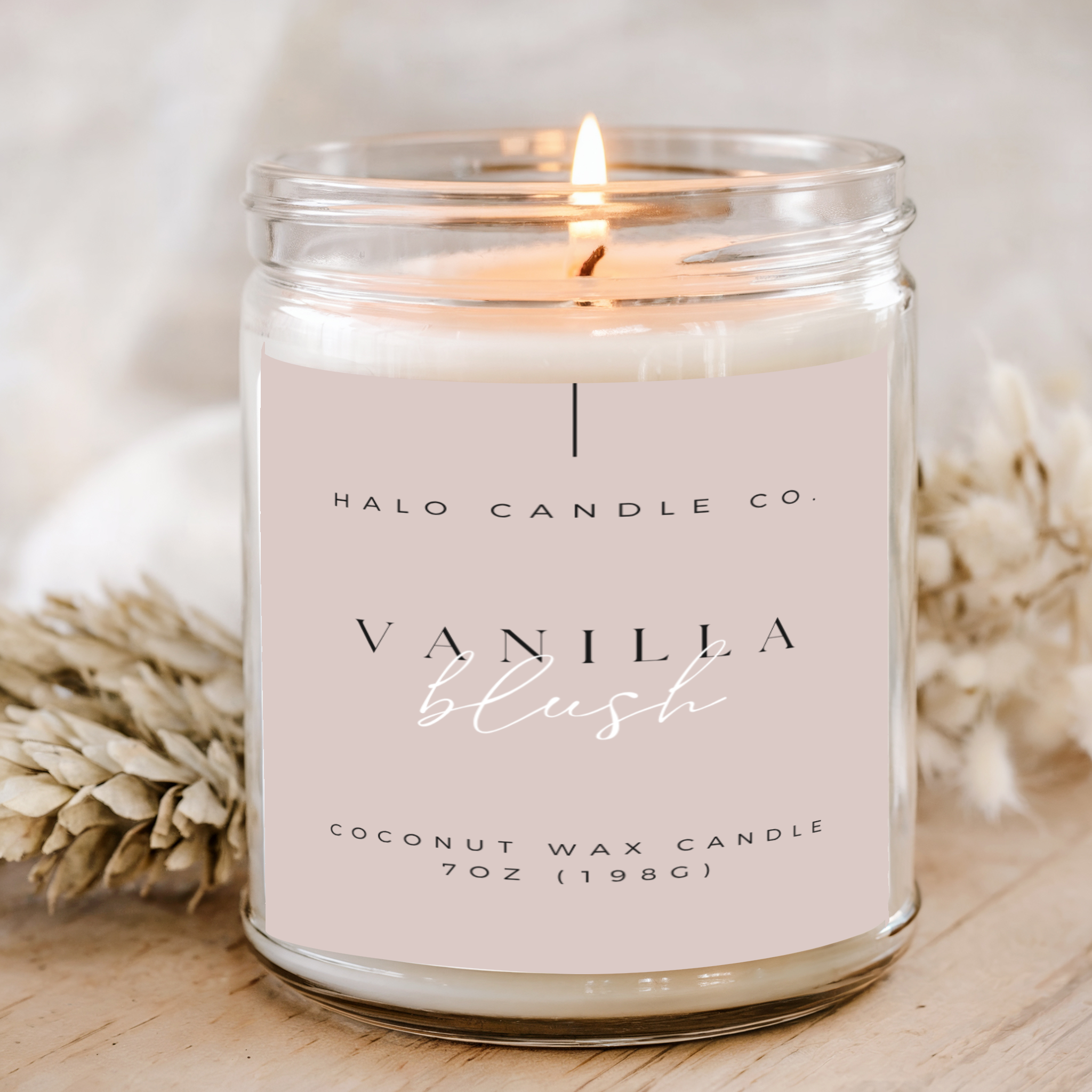 Vanilla Blush Candle – 7 oz | Hand-Poured Coconut Wax, PHLUR-Inspired Fragrance Candles Halo Candle Co.