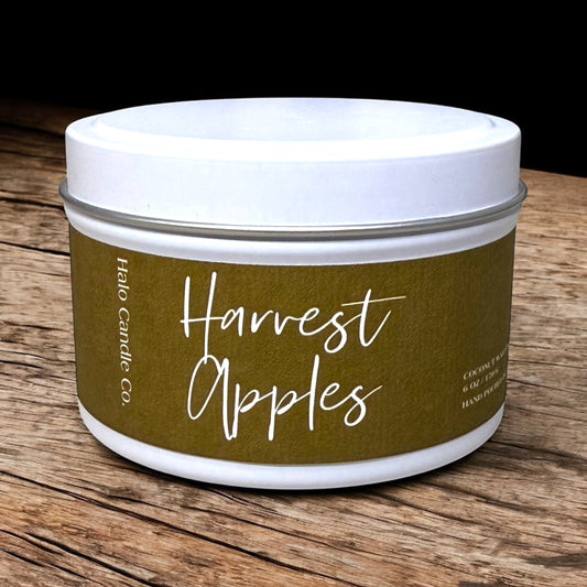 Harvest Apples – 6 oz Matte White Tin Candle | Fresh Apple & Cinnamon